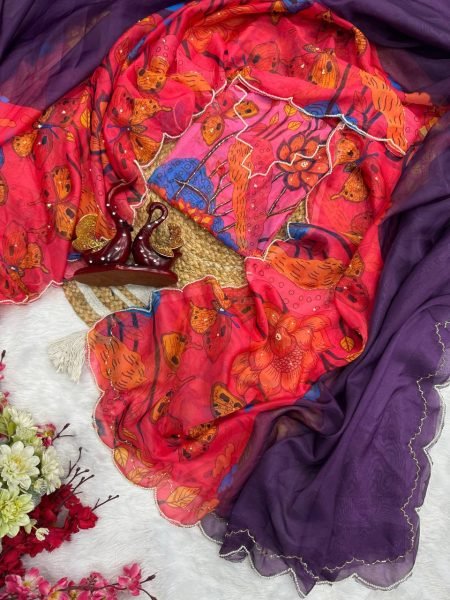 Soft Tebby Silk Saree with Zari and Katdana Embroidery for Party Wear 2025 Organza Sarees Wholesale