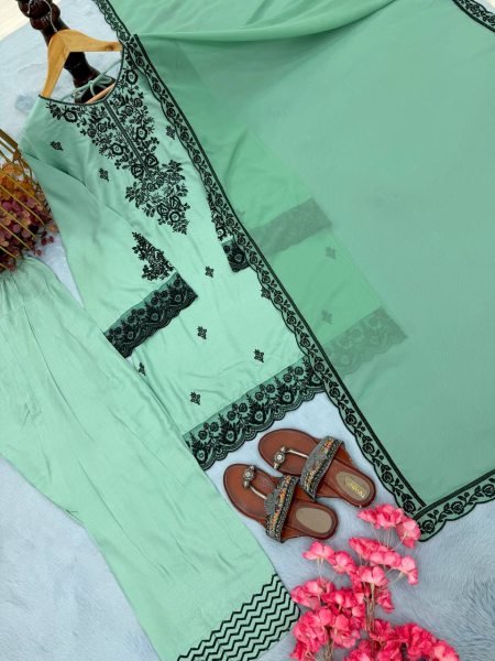 Summer Special Soft Tone Fit Pista Farshi Suit  With Four Side Lace Border Dupatta For Special occasions  Ready To Wear Collection