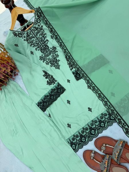 Summer Special Soft Tone Fit Pista Farshi Suit  With Four Side Lace Border Dupatta For Special occasions  Ready To Wear Collection