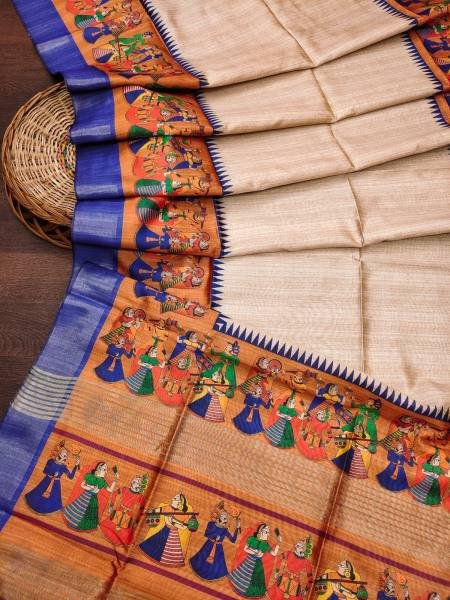 Soft Tussar Silk Saree with Traditional Kalamkari Prints & Zari Lined Pallu Silk Sarees Wholesale
