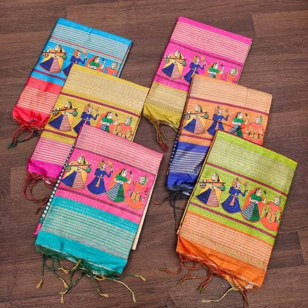 Soft Tussar Silk Saree with Traditional Kalamkari Prints & Zari Lined Pallu Silk Sarees Wholesale