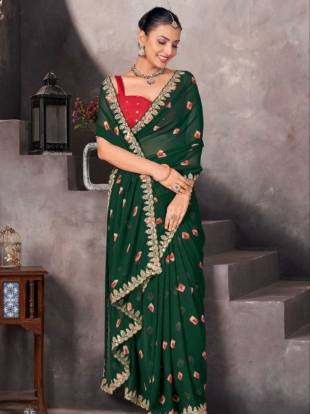 SoftFlow Georgette Saree by Sundri with Contrast Blouse Wedding Ready Look Georgette Sarees Wholesale