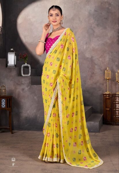 SoftFlow Georgette Saree by Sundri with Contrast Blouse Wedding Ready Look Georgette Sarees Wholesale