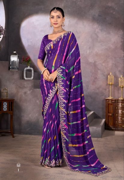 SoftFlow Georgette Saree by Sundri with Contrast Blouse Wedding Ready Look Georgette Sarees Wholesale