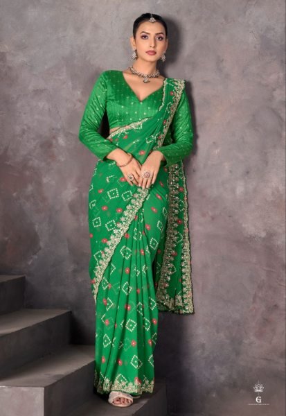 SoftFlow Georgette Saree by Sundri with Contrast Blouse Wedding Ready Look Georgette Sarees Wholesale