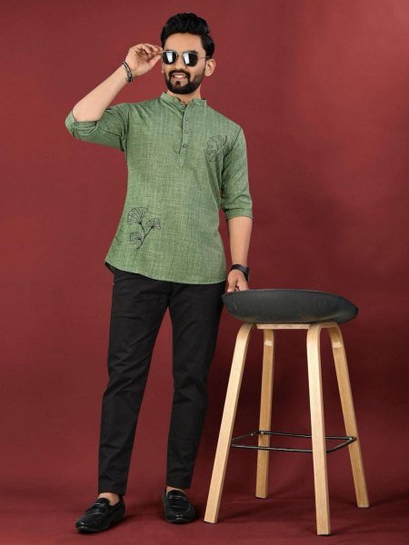 Softness in Every Thread Mens Cotton Short Kurta with Subtle Elegance Mens Wear