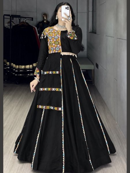 Sophisticated Black Pure Rayon Cotton Party Wear Lehenga Choli with Lace Kali Design  Lehenga