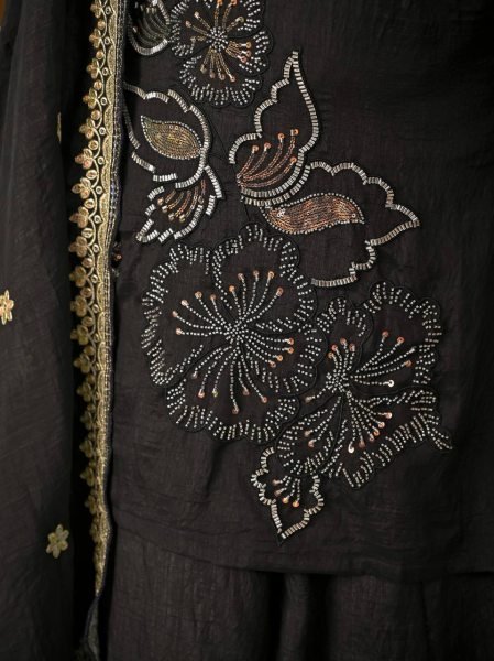 Sophisticated Black Vichitra Silk Sharara Suit with Bits Hand Work and Sequence Embroidery Ready To Wear Collection