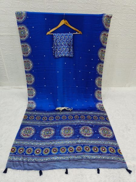 Sophisticated Blue Japan Satin Silk Saree with Designer Viscose Latkan Border Sarees 