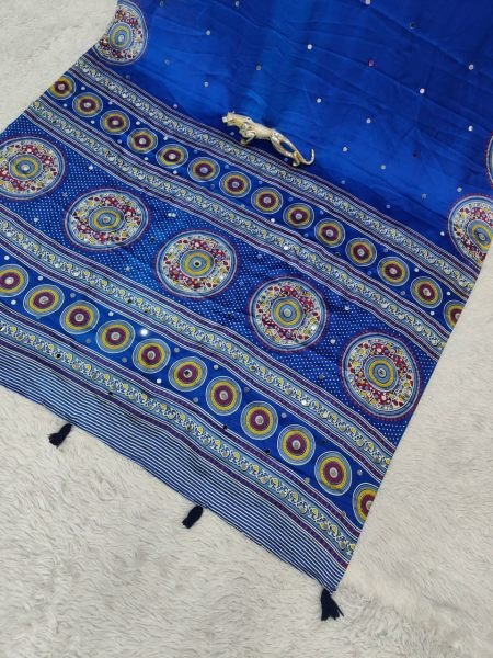 Sophisticated Blue Japan Satin Silk Saree with Designer Viscose Latkan Border Silk Sarees Wholesale