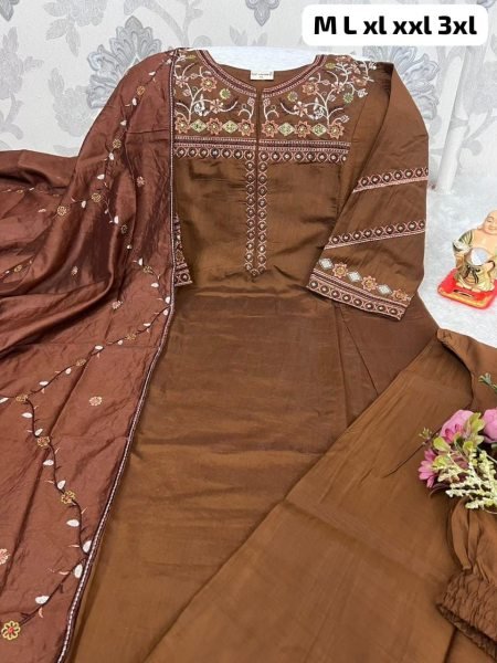 Sophisticated Brown Kurti Palazzo Set With Elegant Floral Wine For Party Wear Embroidery Kurtis 