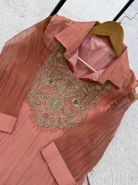 Sophisticated Dusty Pink  3 Piece With Embroidered On Shruge At Paris Rate  CO ORD Sets