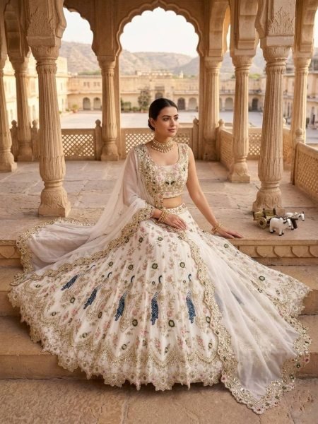 Fox Georgette Lehenga with Sequins Embroidery Cut Work for Wedding Wear  Lehenga