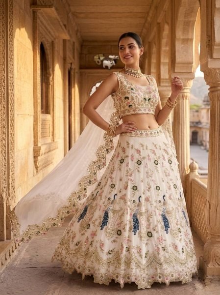 Fox Georgette Lehenga with Sequins Embroidery Cut Work for Wedding Wear Bridal Lehenga Choli