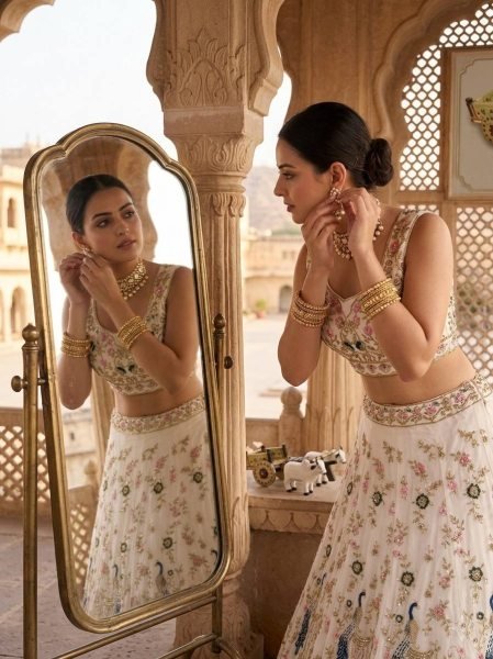 Fox Georgette Lehenga with Sequins Embroidery Cut Work for Wedding Wear Bridal Lehenga Choli