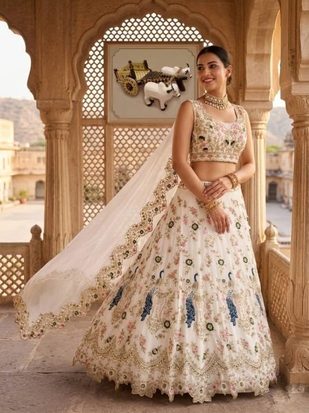 Fox Georgette Lehenga with Sequins Embroidery Cut Work for Wedding Wear Bridal Lehenga Choli