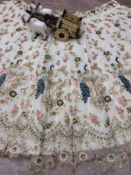 Fox Georgette Lehenga with Sequins Embroidery Cut Work for Wedding Wear Bridal Lehenga Choli