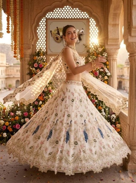 Fox Georgette Lehenga with Sequins Embroidery Cut Work for Wedding Wear Bridal Lehenga Choli