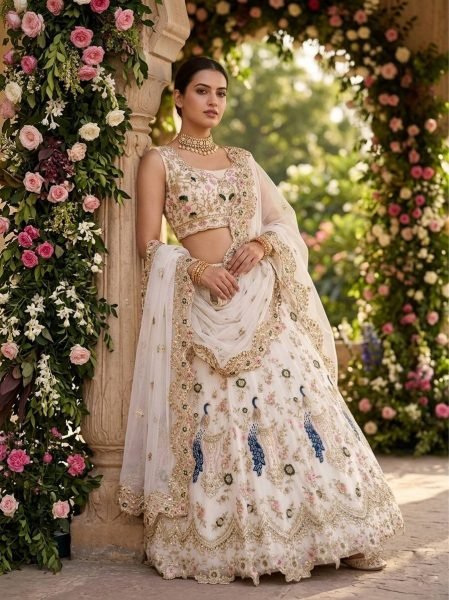Fox Georgette Lehenga with Sequins Embroidery Cut Work for Wedding Wear Bridal Lehenga Choli