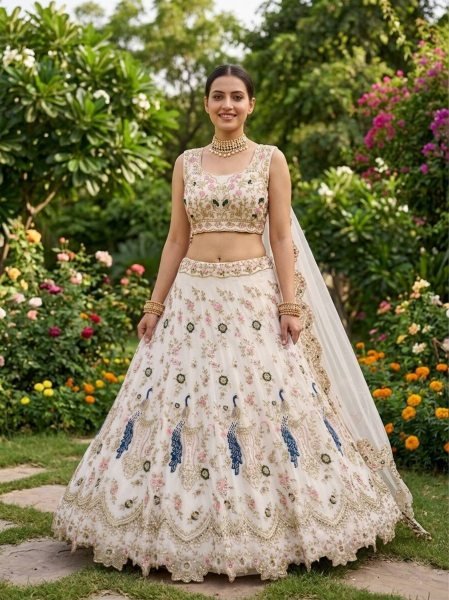 Fox Georgette Lehenga with Sequins Embroidery Cut Work for Wedding Wear Bridal Lehenga Choli