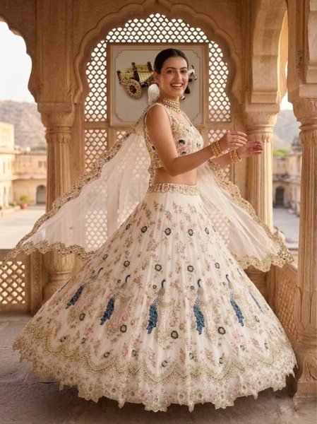 Fox Georgette Lehenga with Sequins Embroidery Cut Work for Wedding Wear Bridal Lehenga Choli