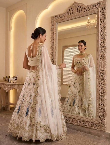 Fox Georgette Lehenga with Sequins Embroidery Cut Work for Wedding Wear Bridal Lehenga Choli