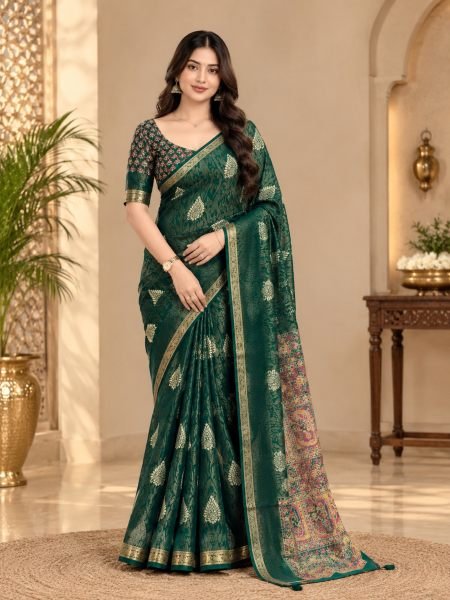Sophisticated Green Cotton Jacquard Saree with Pallu Tassels at Manufacturer  Sarees 
