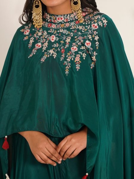 Sophisticated Green Designer Indo Western Viscose Crepe Blouse with Handwork at Wholesale Rate Designer Plazzo Salwar Suits Wholesale