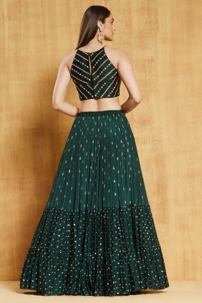 Sophisticated Green Embroidered Georgette Lehenga with Lace Border Dupatta for Festive Wear Designer Lehenga Choli