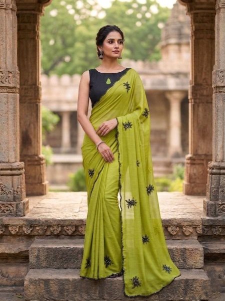Sophisticated Green Saree with Floral Pattern and Soft Drape For Women Collection Silk Sarees Wholesale