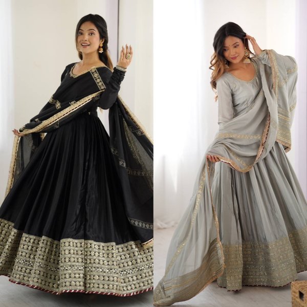 Sophisticated Grey Chinon Top with Thread Sequin Work and Dori Latkan For Festival Ready To Wear Collection