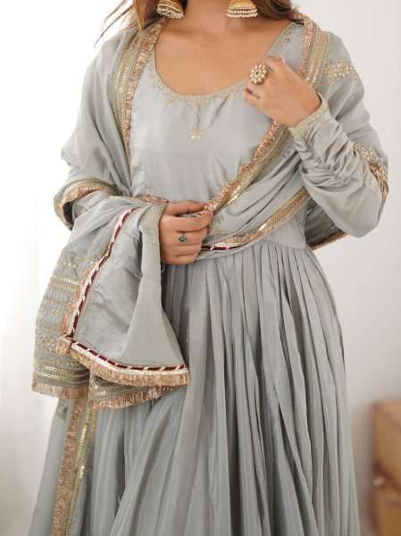 Sophisticated Grey Chinon Top with Thread Sequin Work and Dori Latkan For Festival Ready To Wear Collection