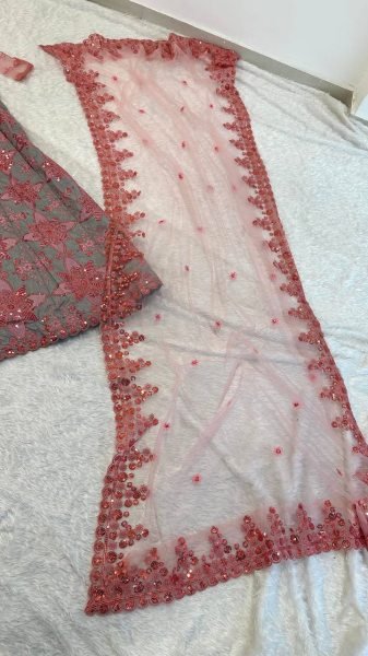 Sophisticated Grey Pink Pastel Thai Silk Lehenga Choli with Sequins Dori Thread Work Designer Lehenga Choli