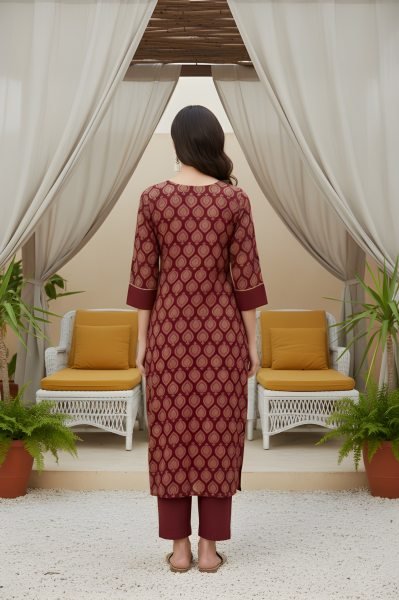 Sophisticated Maroon Cotton Kurta Pant Set for Daily Wear Women  Straight Cut Long Kurtis