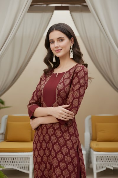 Sophisticated Maroon Cotton Kurta Pant Set for Daily Wear Women  Straight Cut Long Kurtis