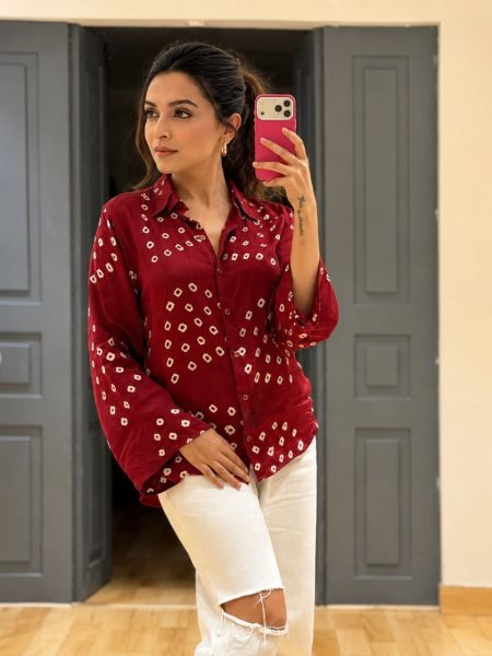 Sophisticated Maroon Printed Satin Shirt for Women with Trendy Design Tunics kurti