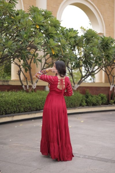 Sophisticated Maroon Rayon Gown with Mukaish Gamthi Embroidery and Mirror Work Anarkali Kurtis 