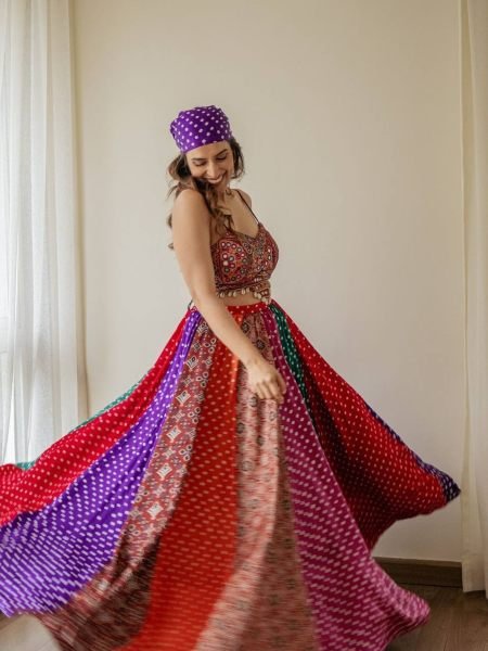 Sophisticated Multi Faux Georgette Digital Print Lehenga with Gamthi Mirror Work Blouse  Lehenga