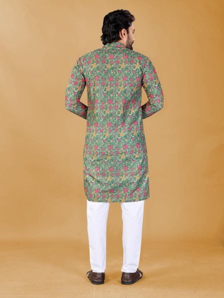 Sophisticated Multicolor Floral Print Cotton Silk Straight Kurta for Men  Kurta Pajama Wholesale