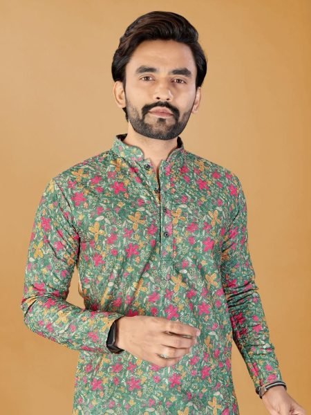 Sophisticated Multicolor Floral Print Cotton Silk Straight Kurta for Men  Kurta Pajama Wholesale