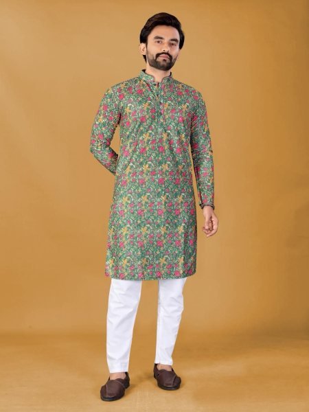 Sophisticated Multicolor Floral Print Cotton Silk Straight Kurta for Men  Kurta Pajama Wholesale