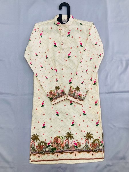 Sophisticated Off White Cotton Crochet Kurta Pajama Set for Festive and Traditional Wear Kurta Pajama Wholesale