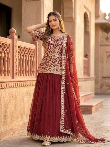 Sophisticated Orange Fancy Designer Lehenga Set for Women Wedding Season Ready To Wear Suit