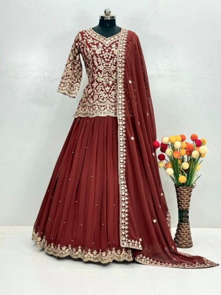 Sophisticated Orange Fancy Designer Lehenga Set for Women Wedding Season Ready To Wear Collection