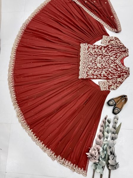 Sophisticated Orange Fancy Designer Lehenga Set for Women Wedding Season Ready To Wear Collection