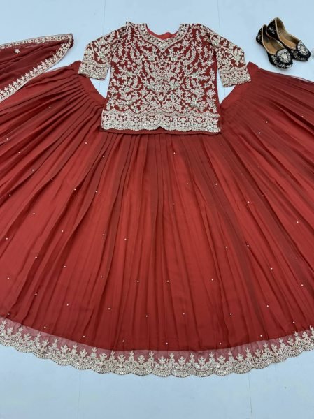 Sophisticated Orange Fancy Designer Lehenga Set for Women Wedding Season Ready To Wear Collection