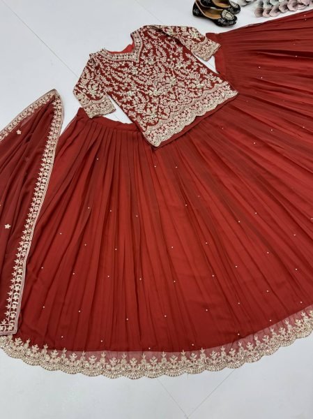 Sophisticated Orange Fancy Designer Lehenga Set for Women Wedding Season Ready To Wear Collection