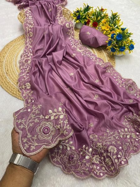 Sophisticated Party Wear Wine Pure Soft Silk Cut Work Saree Designer Wedding Sarees Wholesale