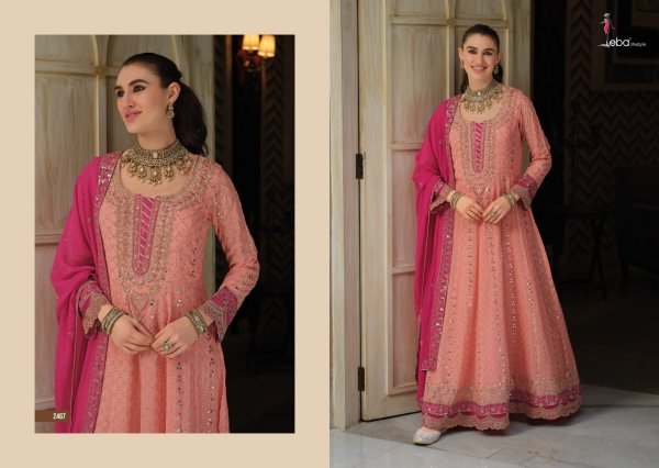 Sophisticated Peach Designer Real Georgette Embroidered Salwar Suit with Matching Dupatta Anarakali Gown Wholesale