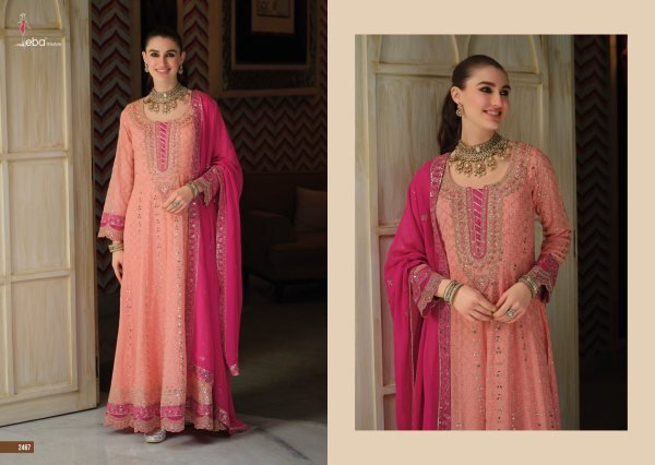 Sophisticated Peach Designer Real Georgette Embroidered Salwar Suit with Matching Dupatta Anarakali Gown Wholesale
